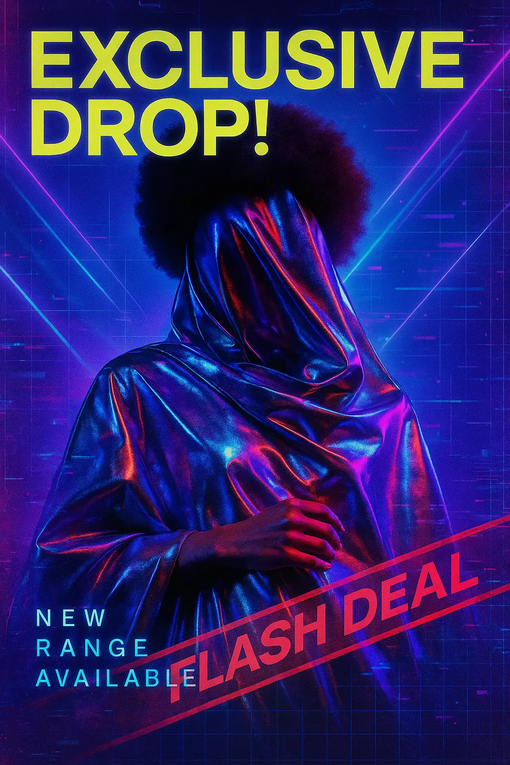 Cool Poster template with futuristic cyberpunk design, featuring a person with an afro and digital effects.
