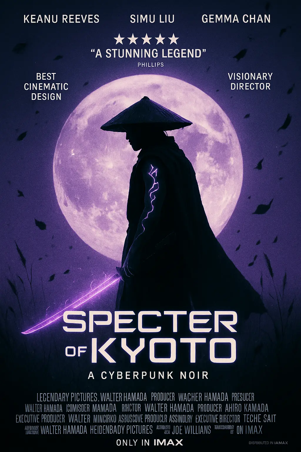 Cool Poster template with a cyberpunk samurai under full moon