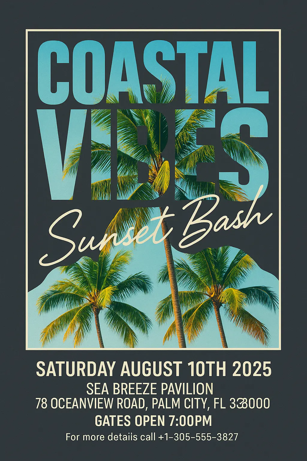 Cool Poster template with bold tropical typography and palm tree fill