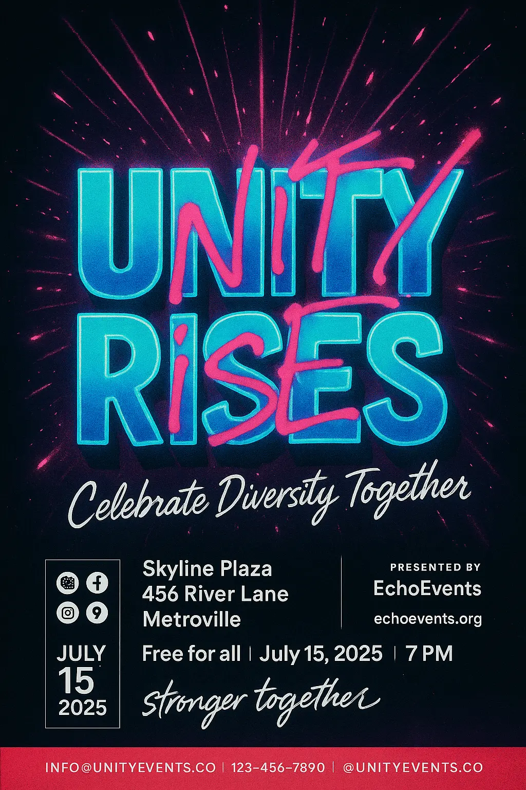 Cool Poster template with neon text and cosmic background