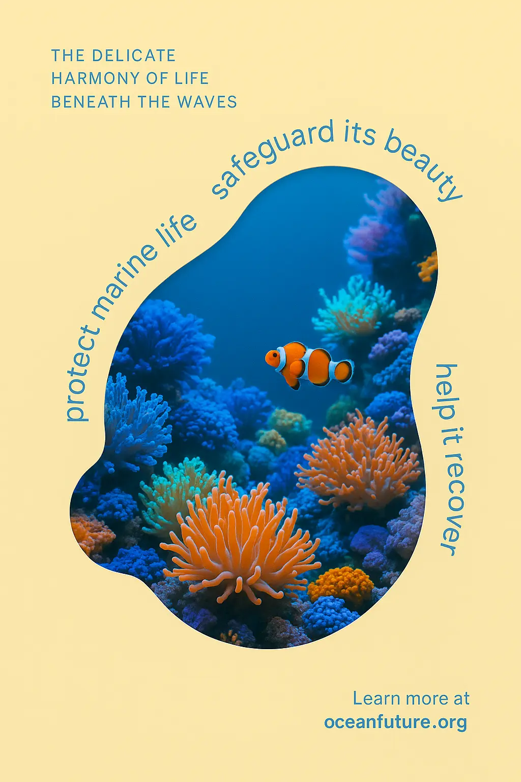 Cool Poster template showing coral reef through abstract cutout