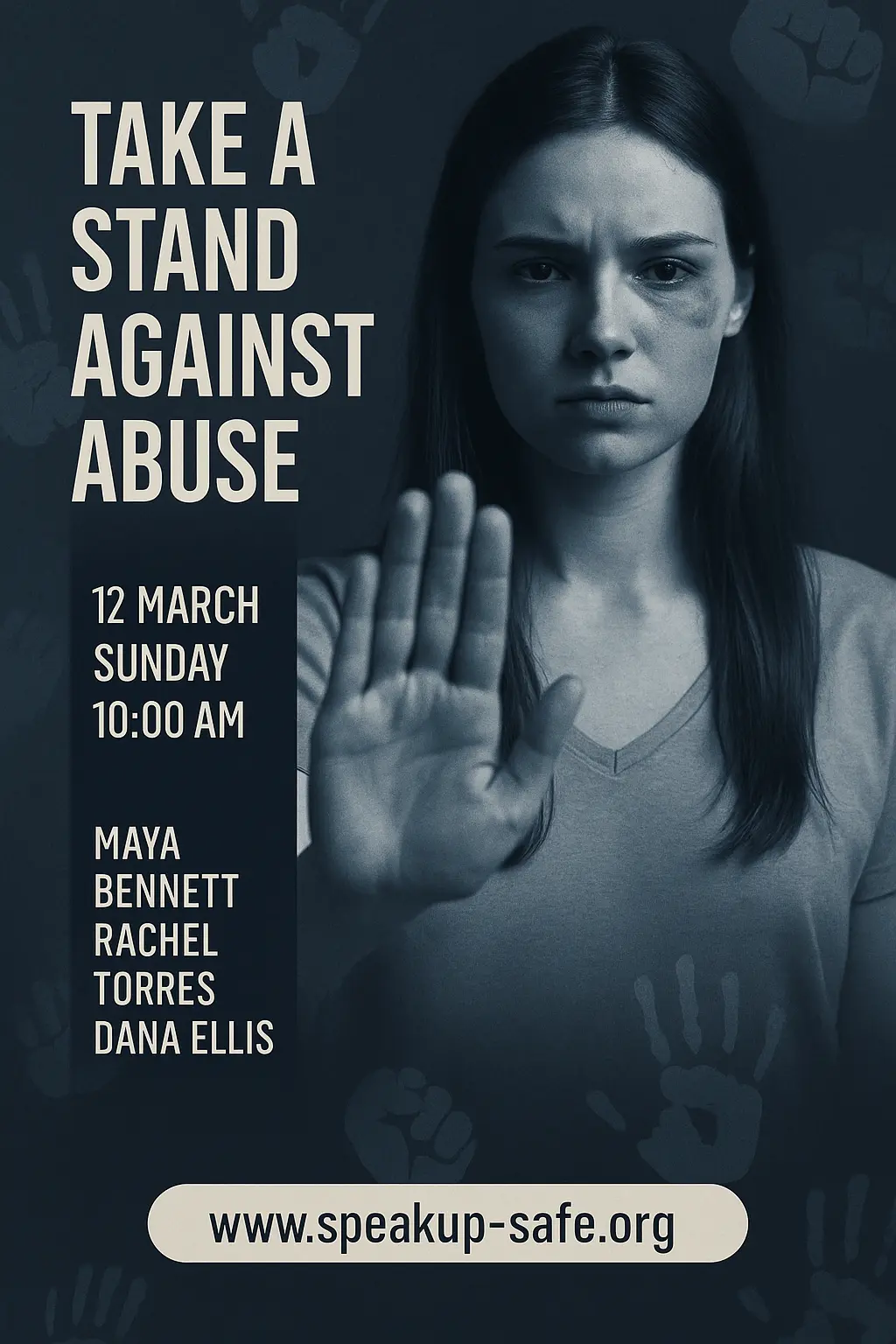 Domestic Violence Poster template with a woman's portrait and impactful message