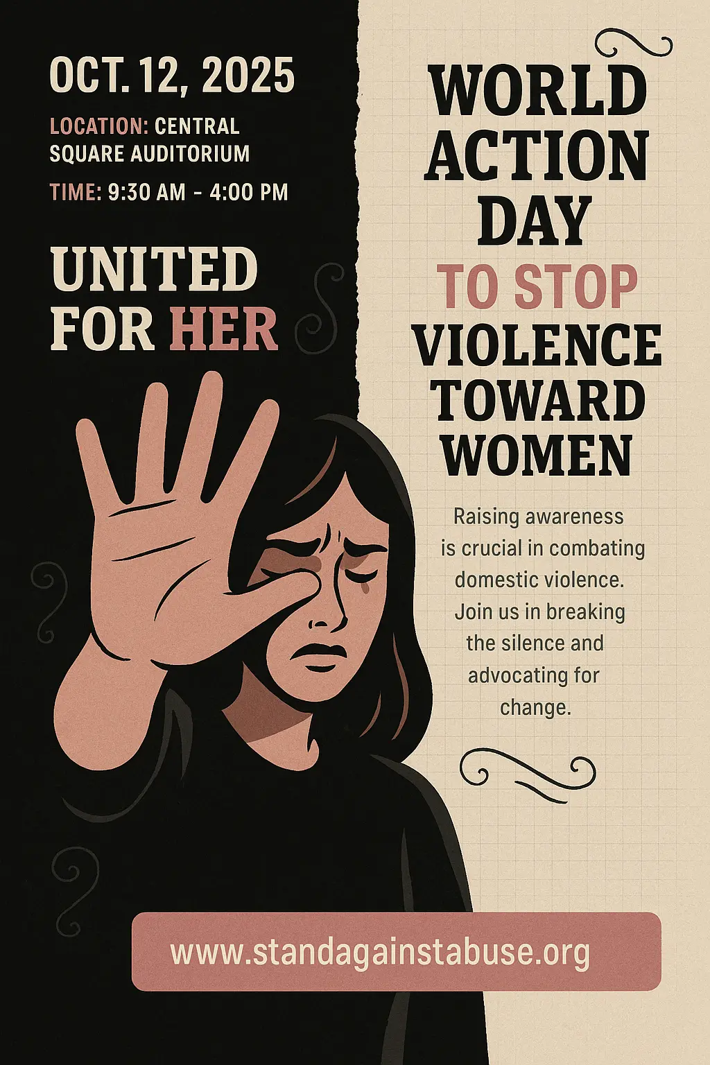 Purple circle design for Domestic Violence Poster template.