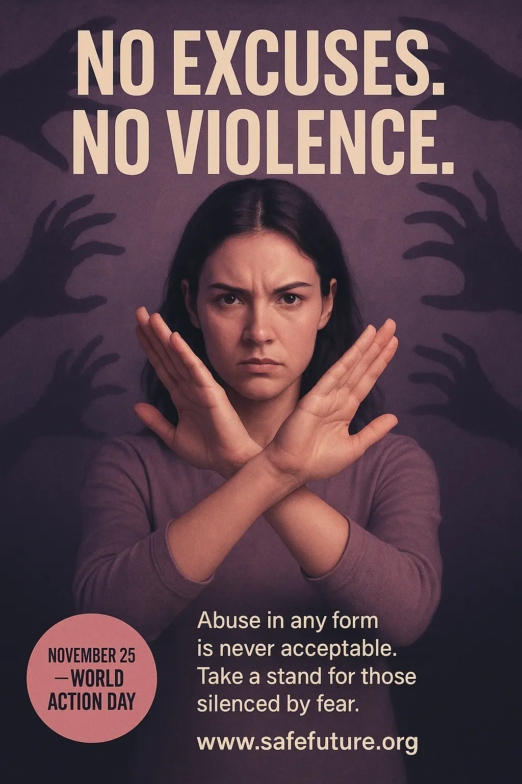 Domestic Violence Poster template featuring a shattered silhouette with hands reaching out