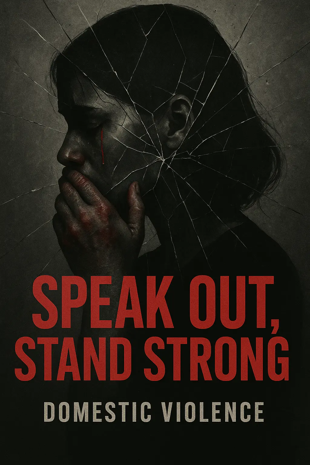 Domestic Violence Poster template with shattered silhouette and red highlights