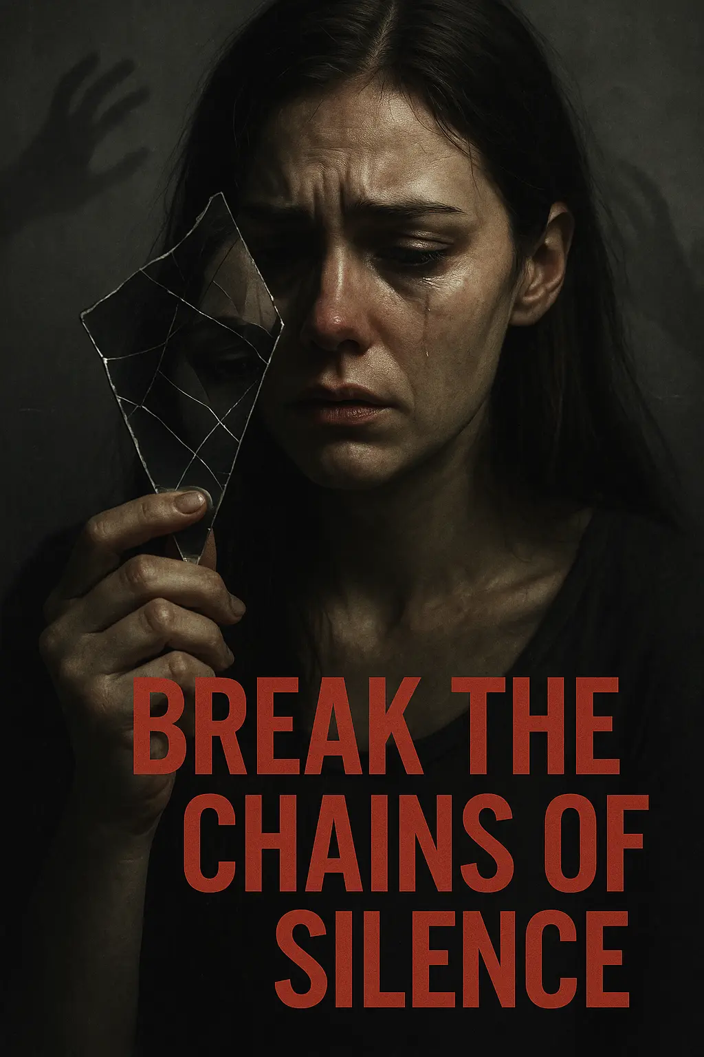 Domestic Violence Poster template, empowering woman with fist and pink ribbon
