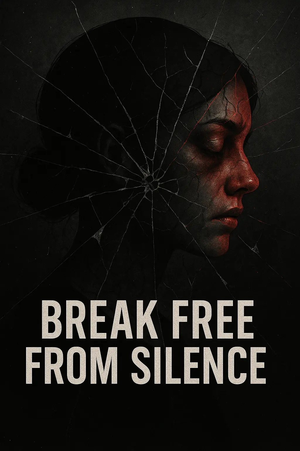 Domestic Violence Poster template with fractured silhouette and broken glass