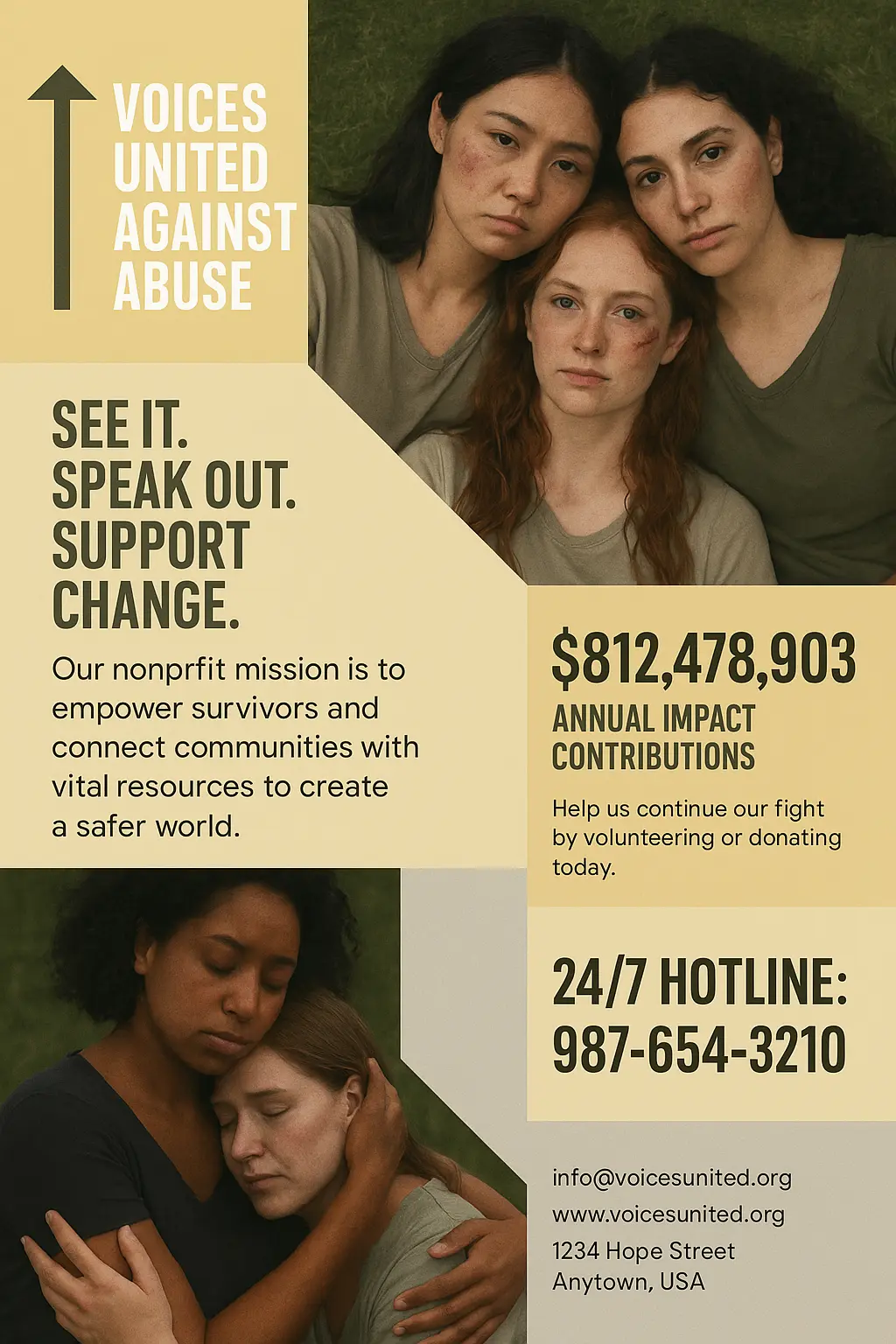 Domestic Violence Poster template with protest imagery and bold torn-paper design