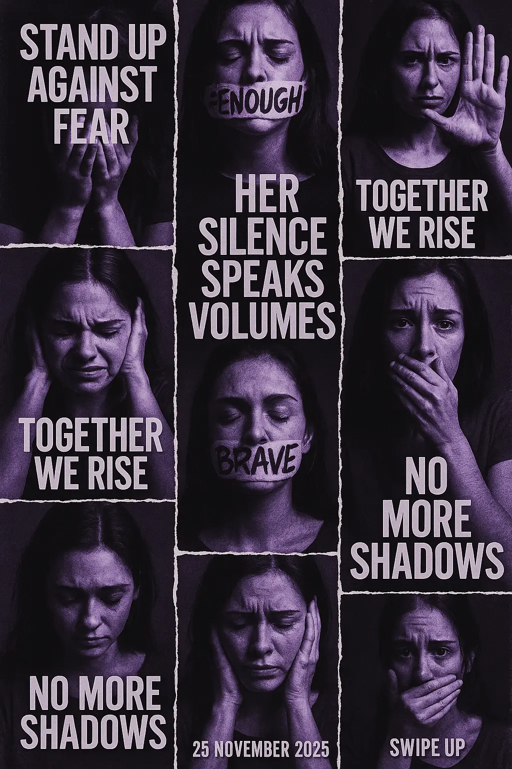 Domestic Violence Poster template with a silhouette of a woman being embraced from behind by a shadowed figure