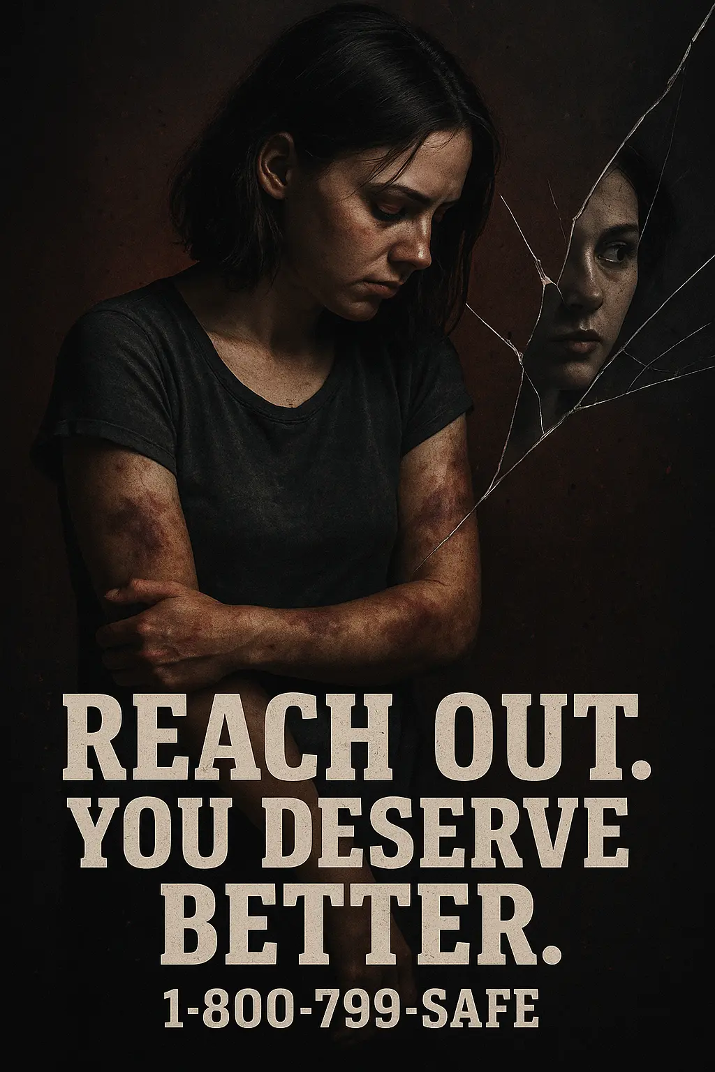 Domestic Violence Poster template featuring a distressed woman with her head in her hands