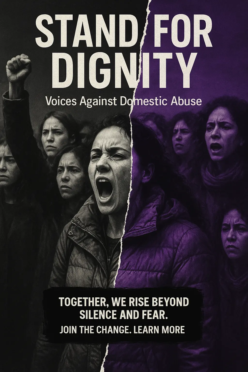 Domestic Violence Poster template emphasizing awareness and empowerment with neon color elements.