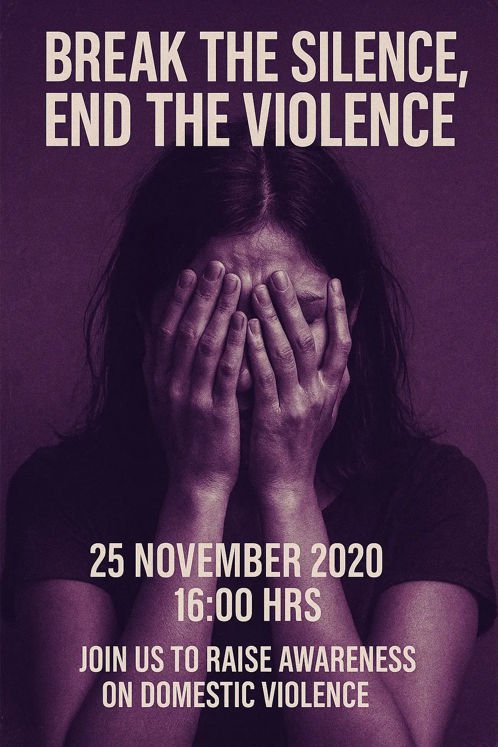 Domestic Violence Poster template with woman shielding face in bold pink tones