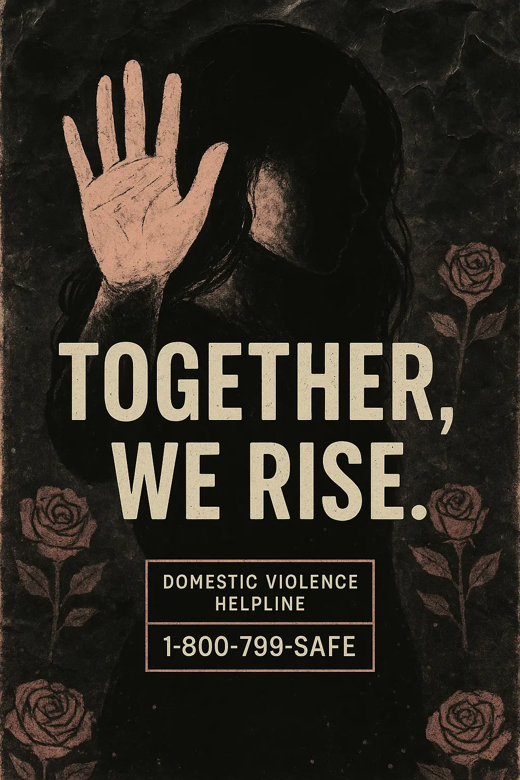 Domestic Violence Poster template with woman, 'SPEAK' tape, and urgent message.