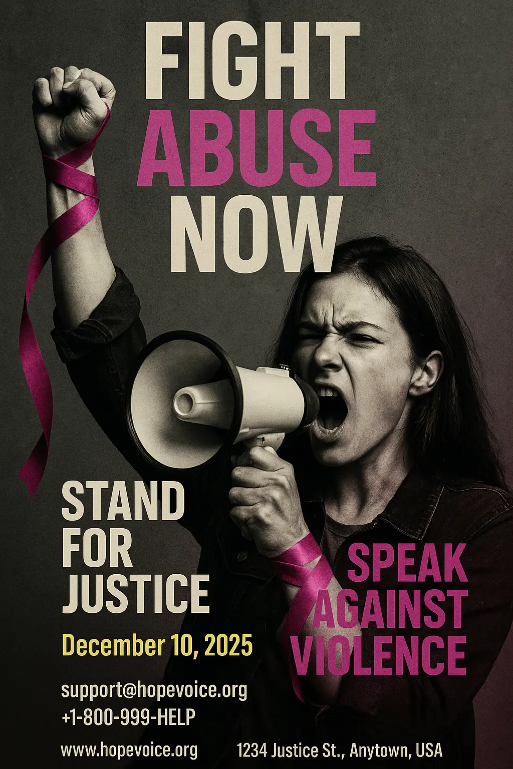 Distressed woman shields face in Domestic Violence Poster template