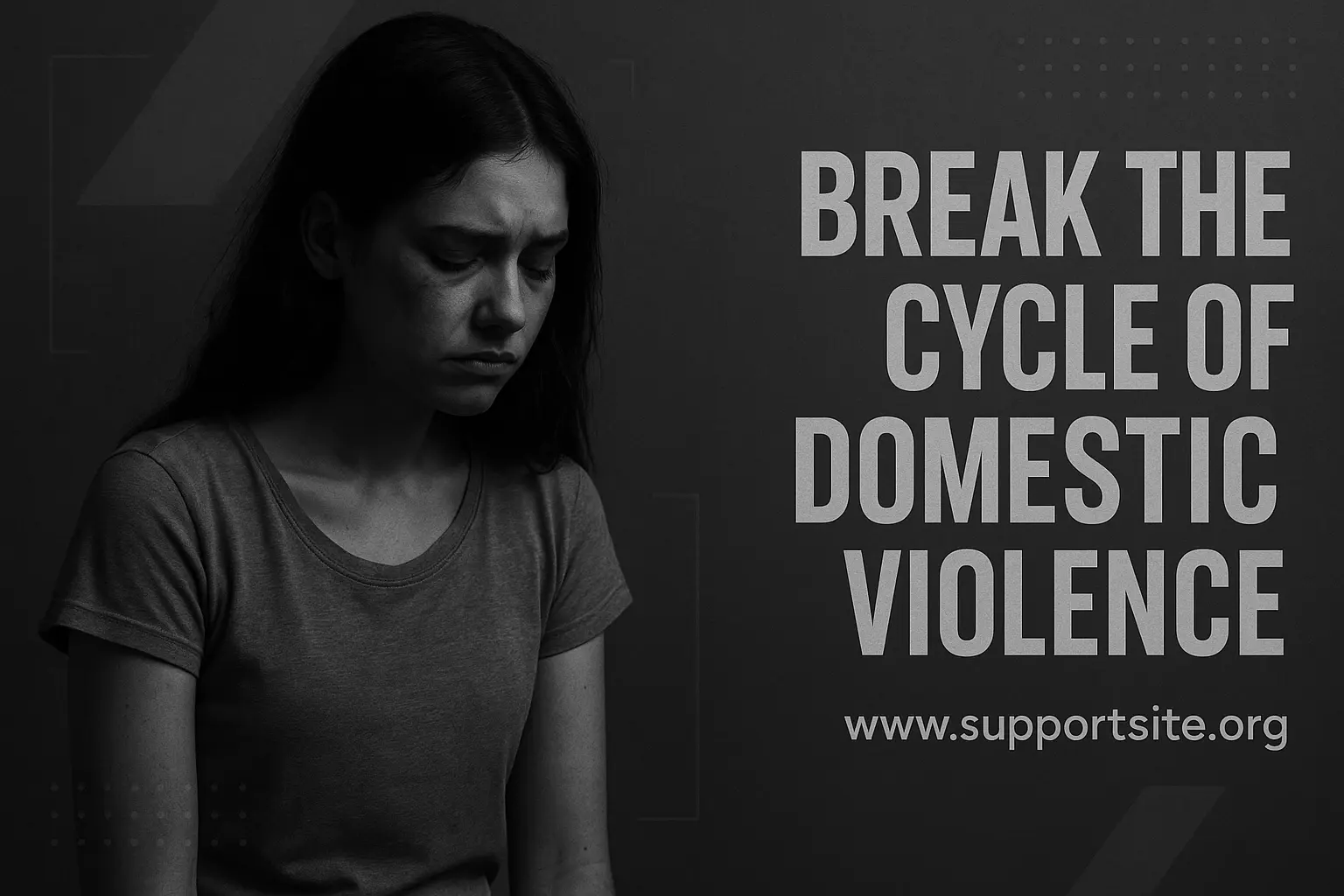 Domestic Violence Poster template featuring a woman in a defensive gesture with bold typography.