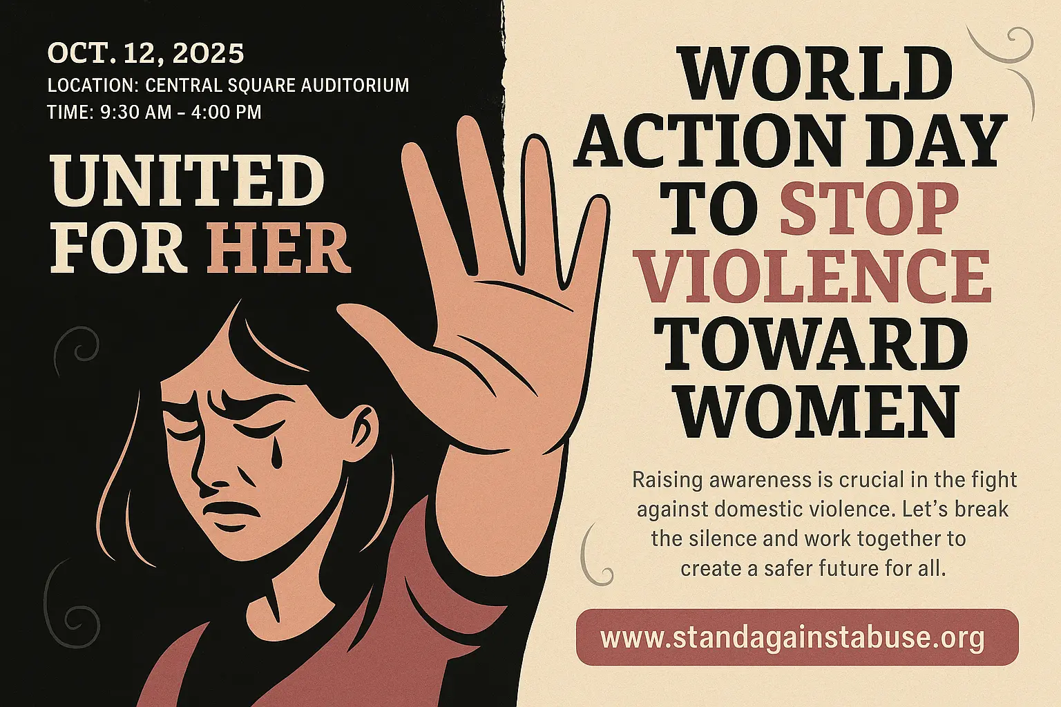 Domestic Violence Poster template featuring a woman with a megaphone
