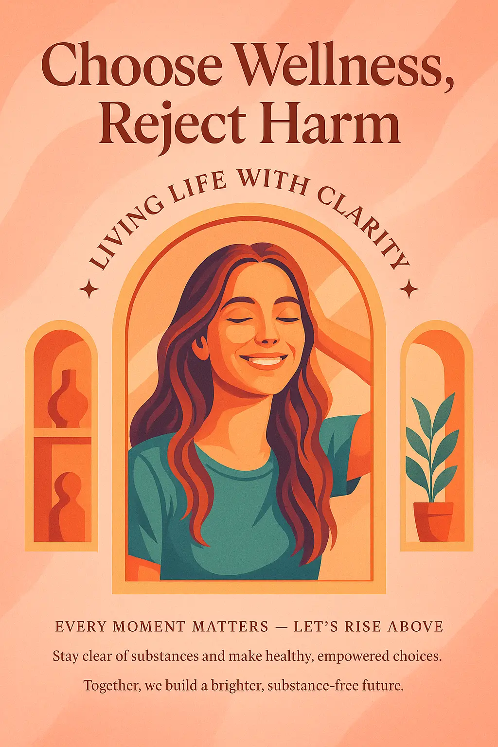 Elegant Drug-Free Poster template with serene young woman and hopeful message