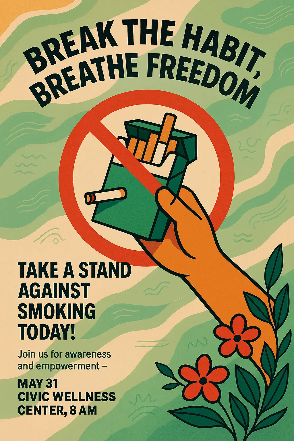 Modern Drug-Free Poster template with anti-smoking message and bold graphics