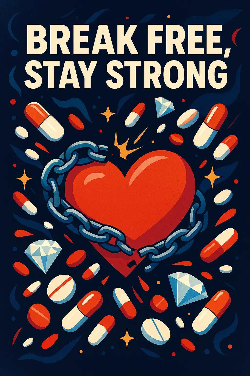Drug-Free Poster template with heart and chains design