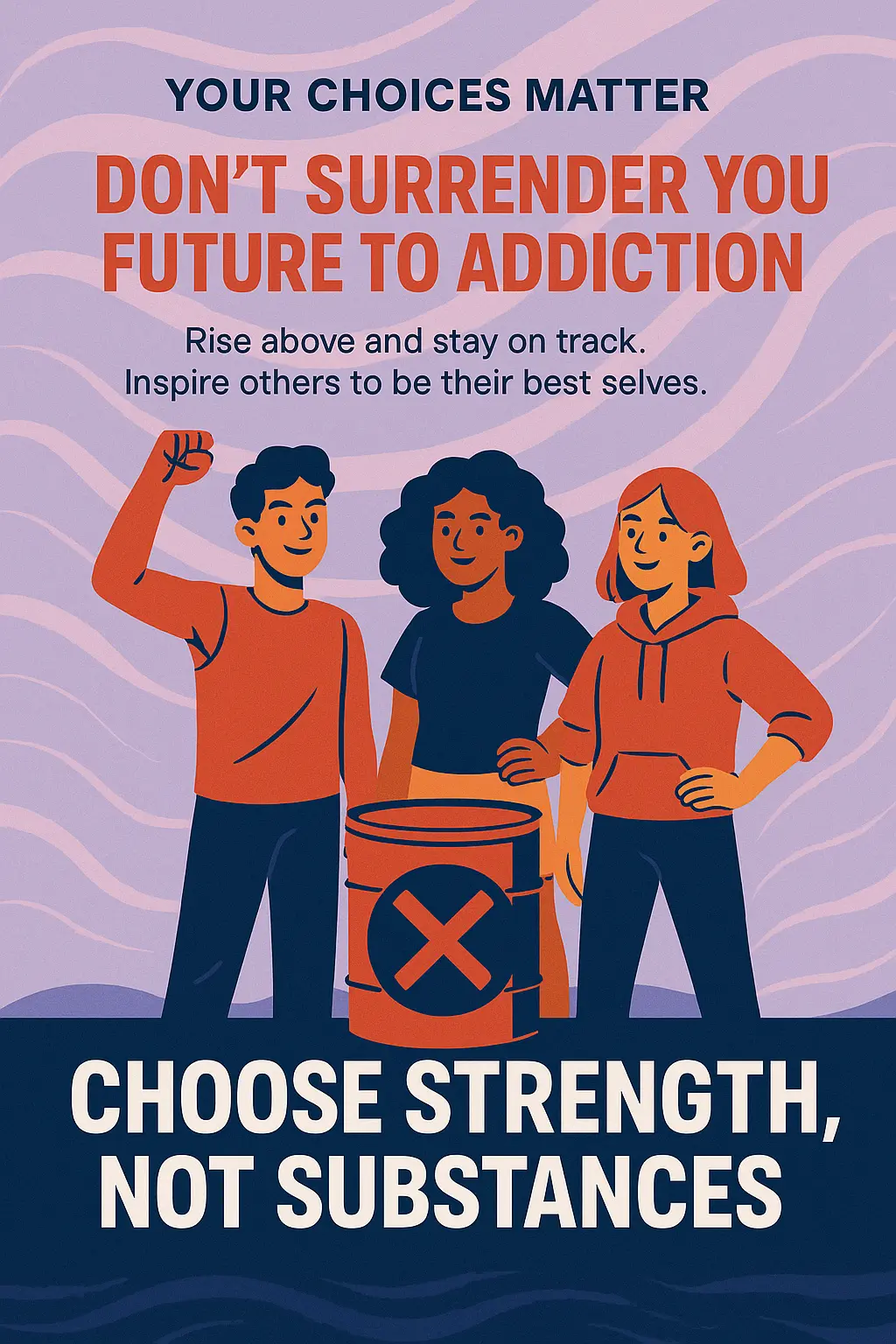 Modern Drug-Free Poster template with teens and anti-drug message