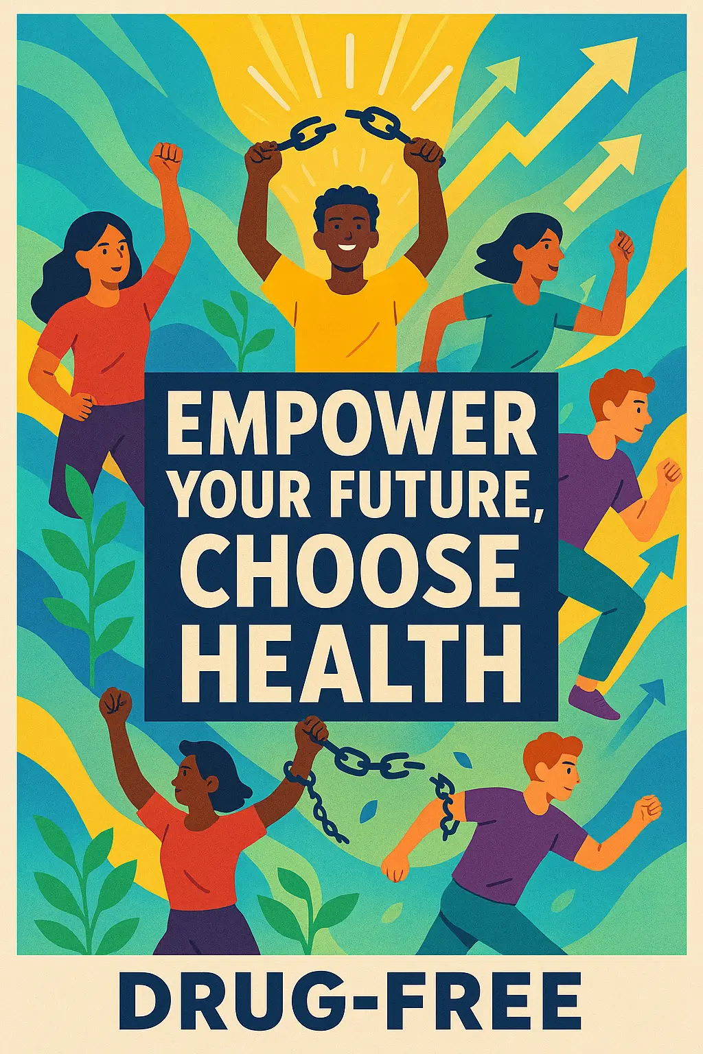 Empower Your Future Drug-Free Poster template with diverse youth breaking free from chains