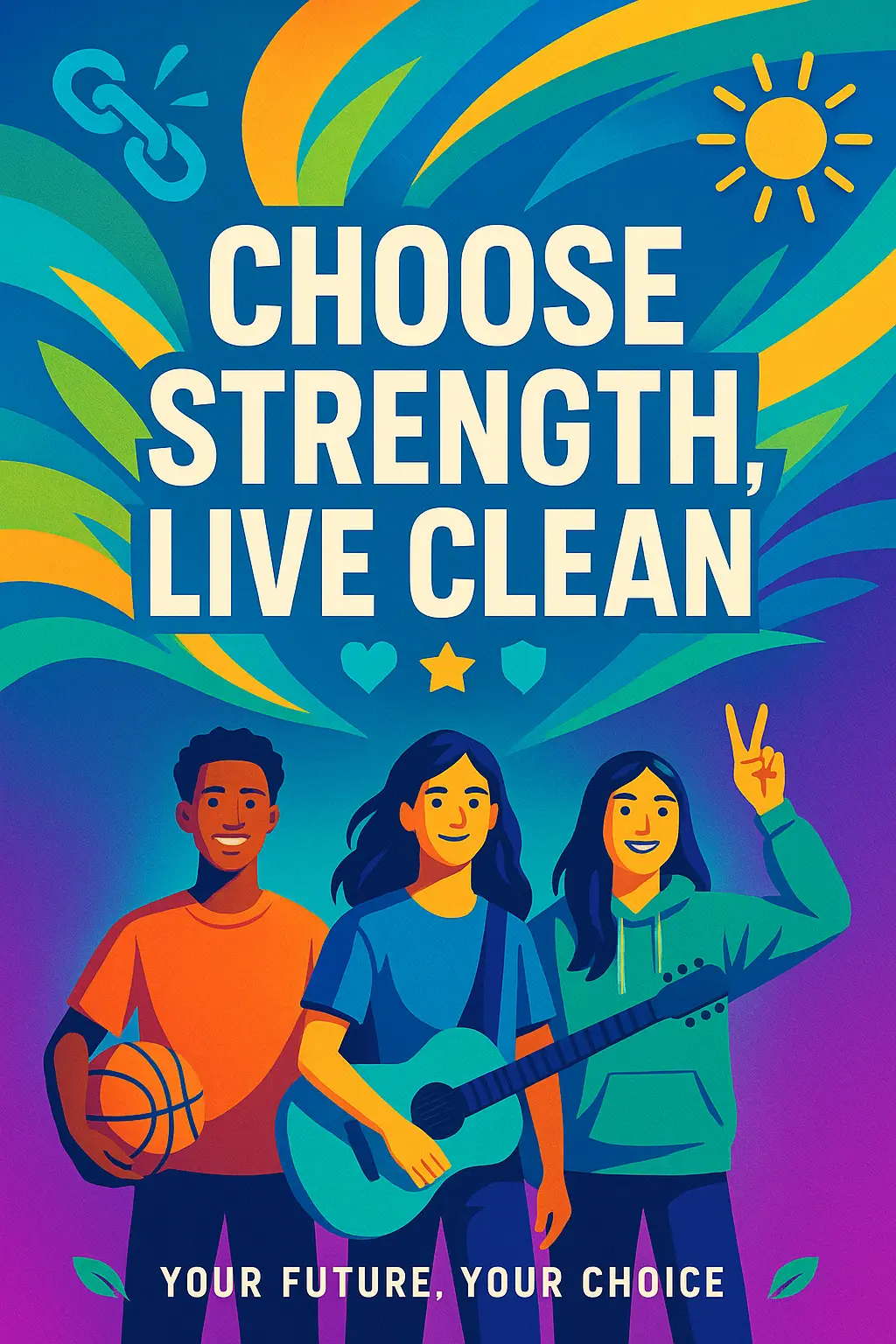Vibrant Drug-Free Poster template with teens and bold slogan