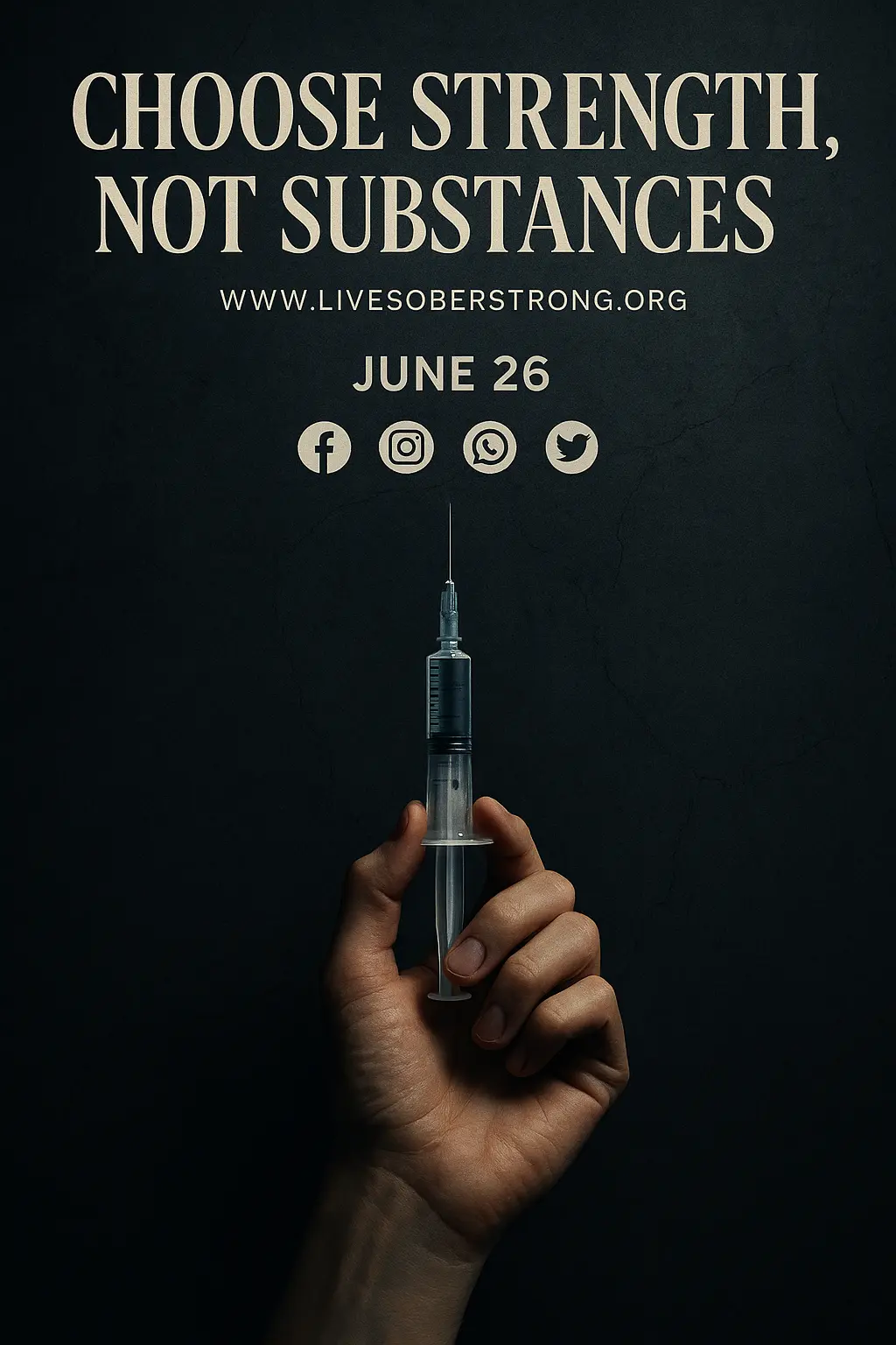 Dark-themed Drug-Free Poster template with hand holding syringe