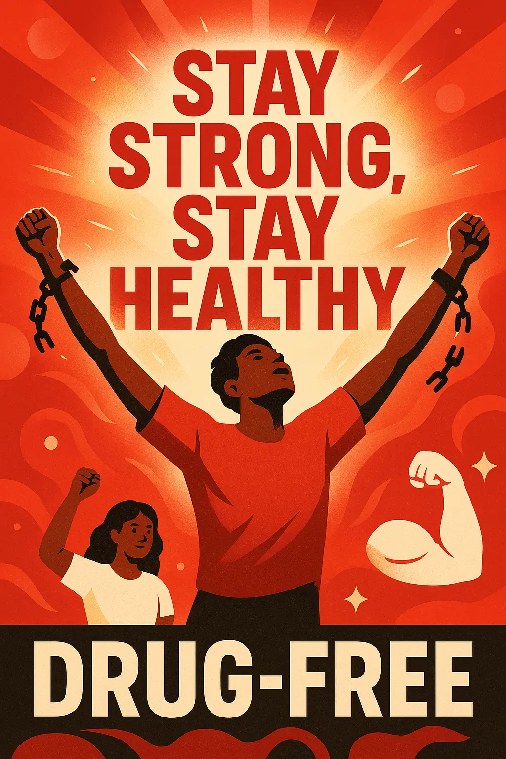 Drug-Free Poster template featuring a person breaking free from chains