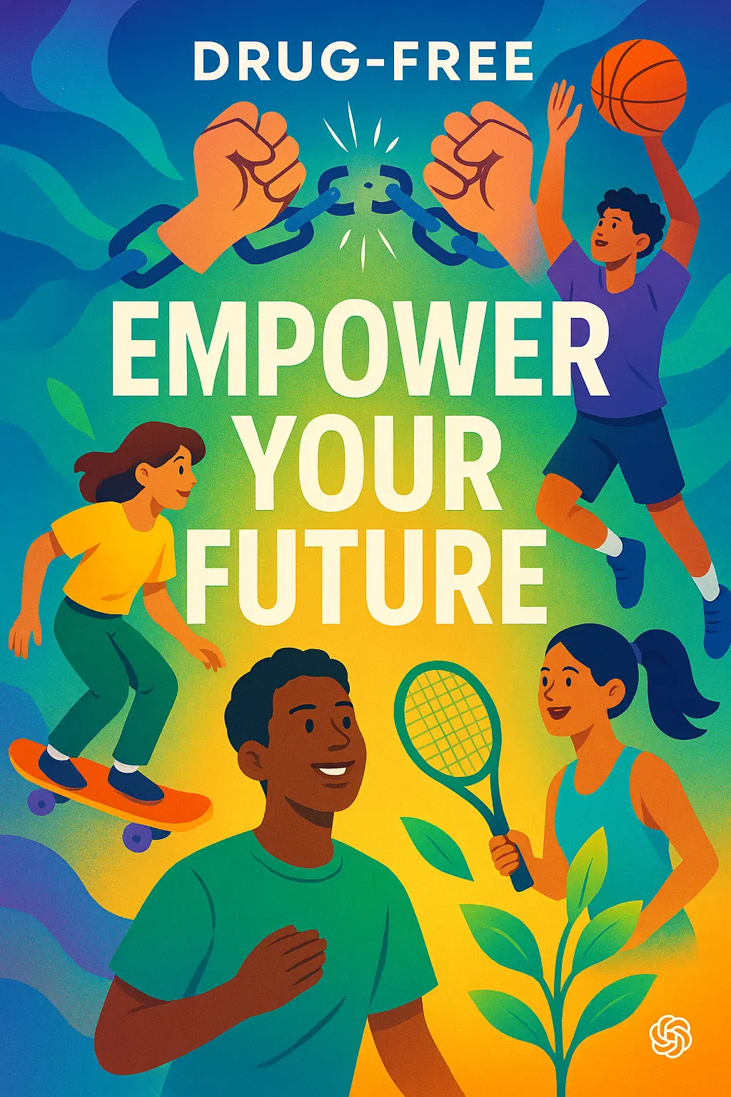 Drug-Free Poster template featuring 'Empower Your Future' slogan with dynamic youth imagery