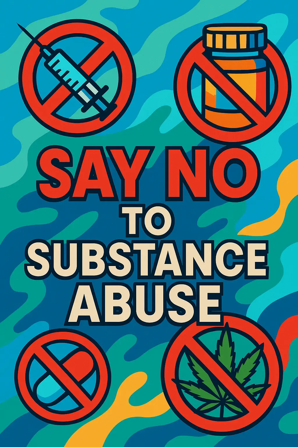 Drug-Free Poster template with a bold 'Say No to Substance Abuse' message
