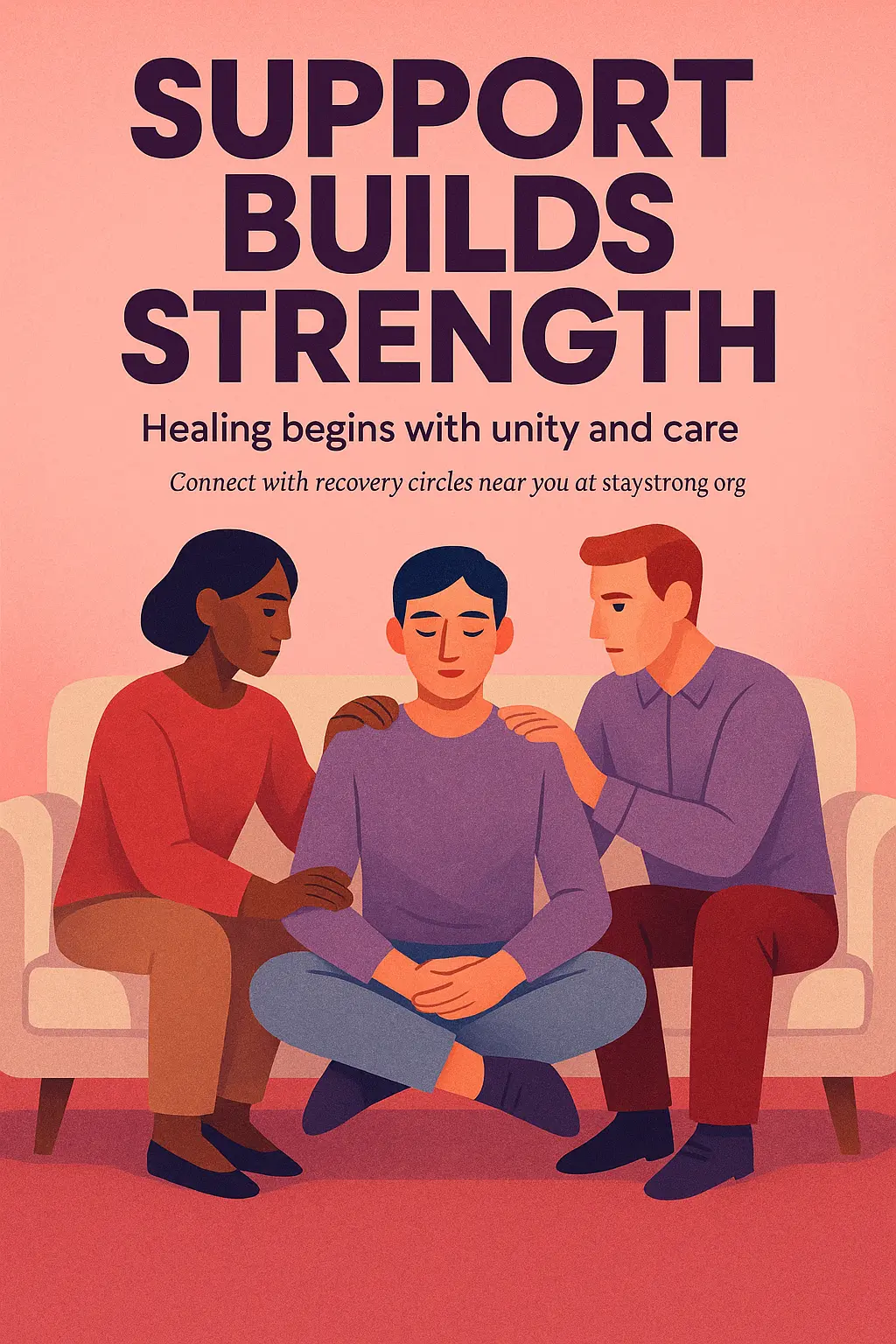 Support-themed Drug-Free Poster template with three people on a couch