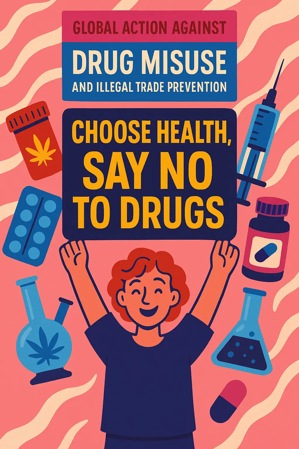 Vibrant Drug-Free Poster template with anti-drug slogan and icons