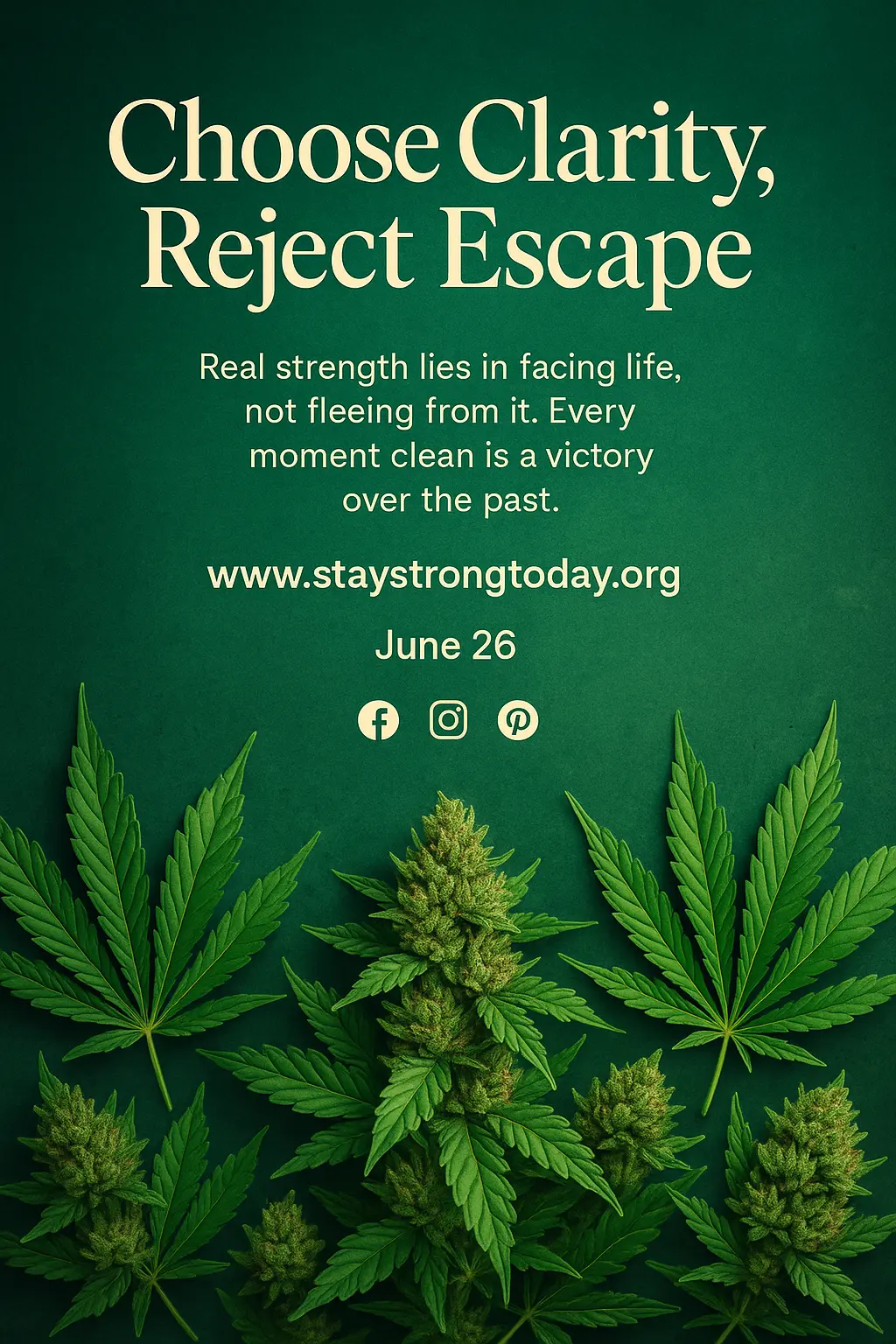 Modern Drug-Free Poster template with green cannabis leaves and bold message