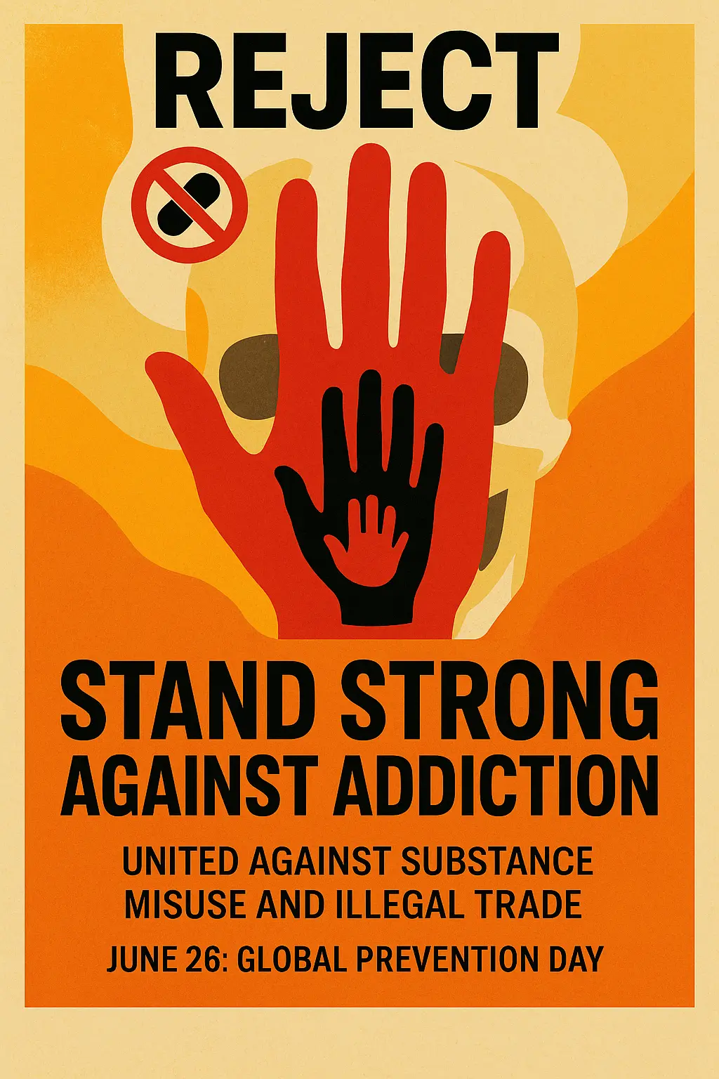 Drug-Free Poster template with bold red handprint and anti-addiction message