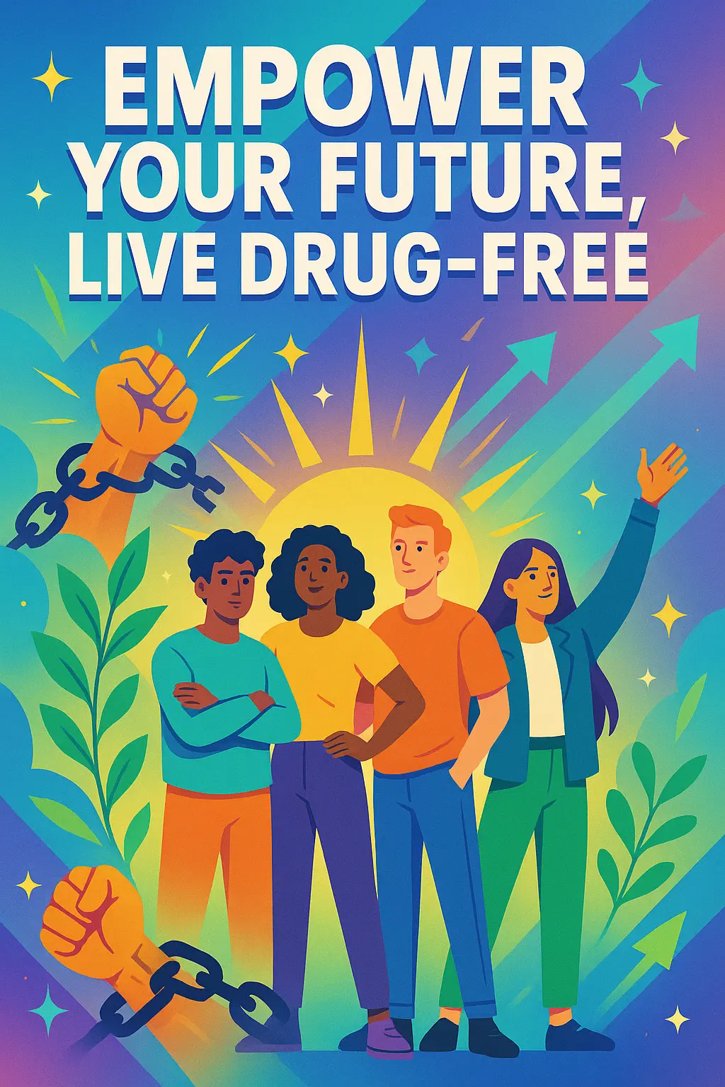Drug-Free Poster template featuring empowering message and vibrant design.