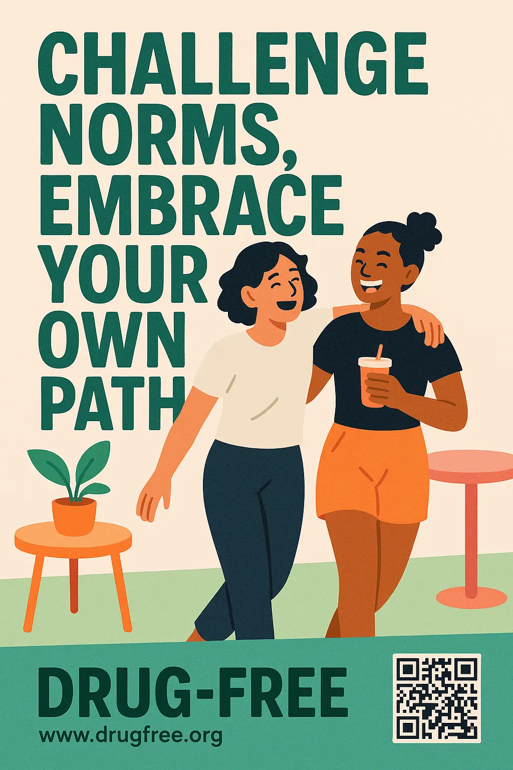 Drug-Free Poster template with two young adults promoting a sober lifestyle