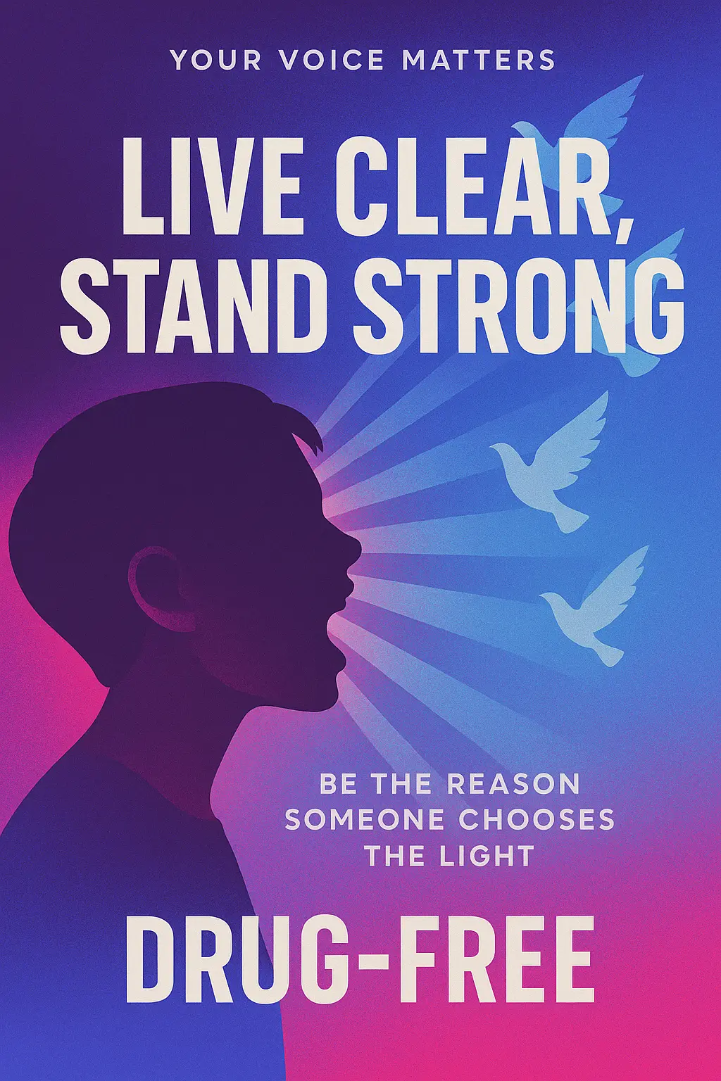 Youth-themed Drug-Free Poster template with bold slogan and vibrant colors