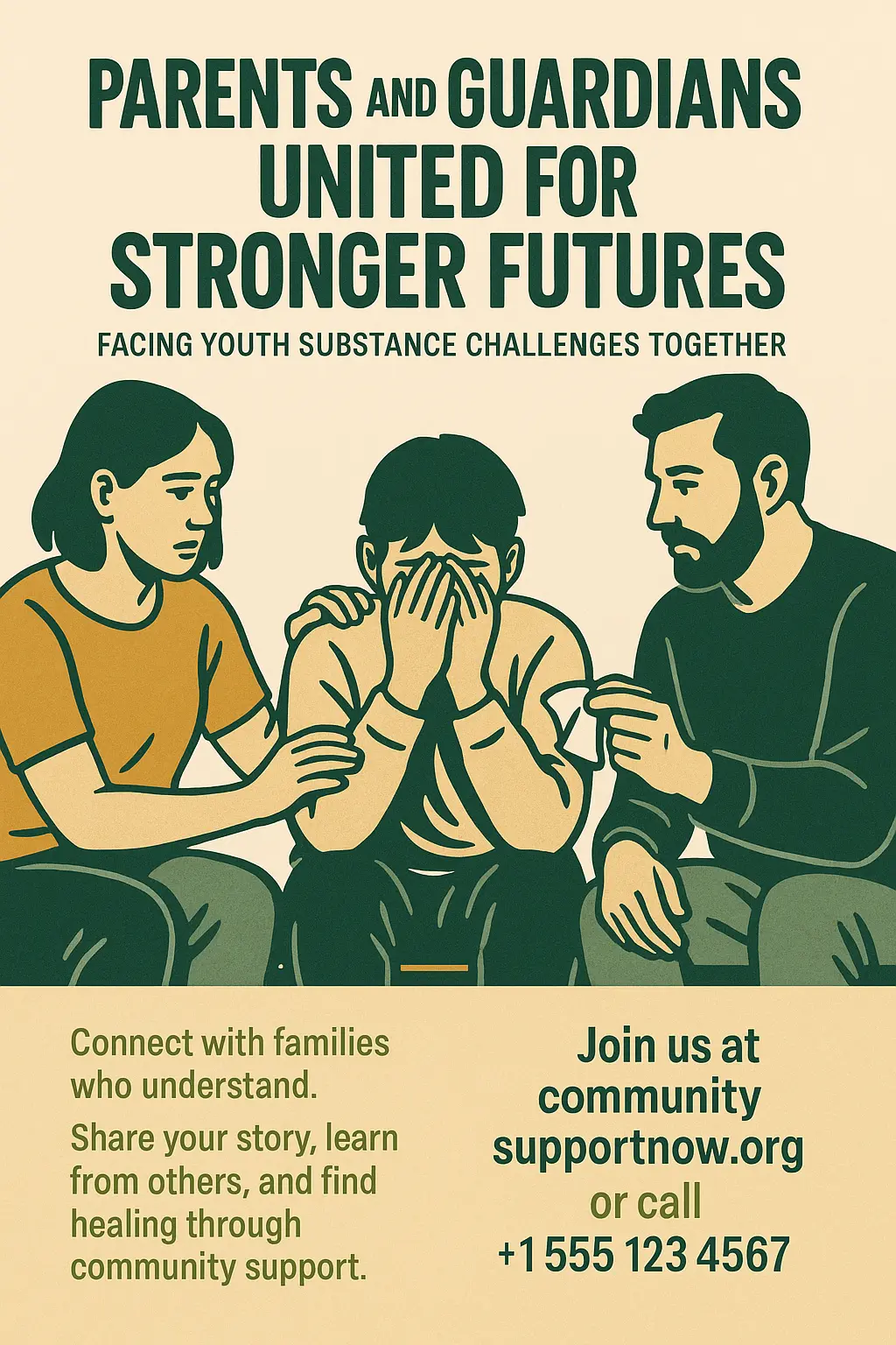 Supportive family Drug-Free Poster template in warm modern style