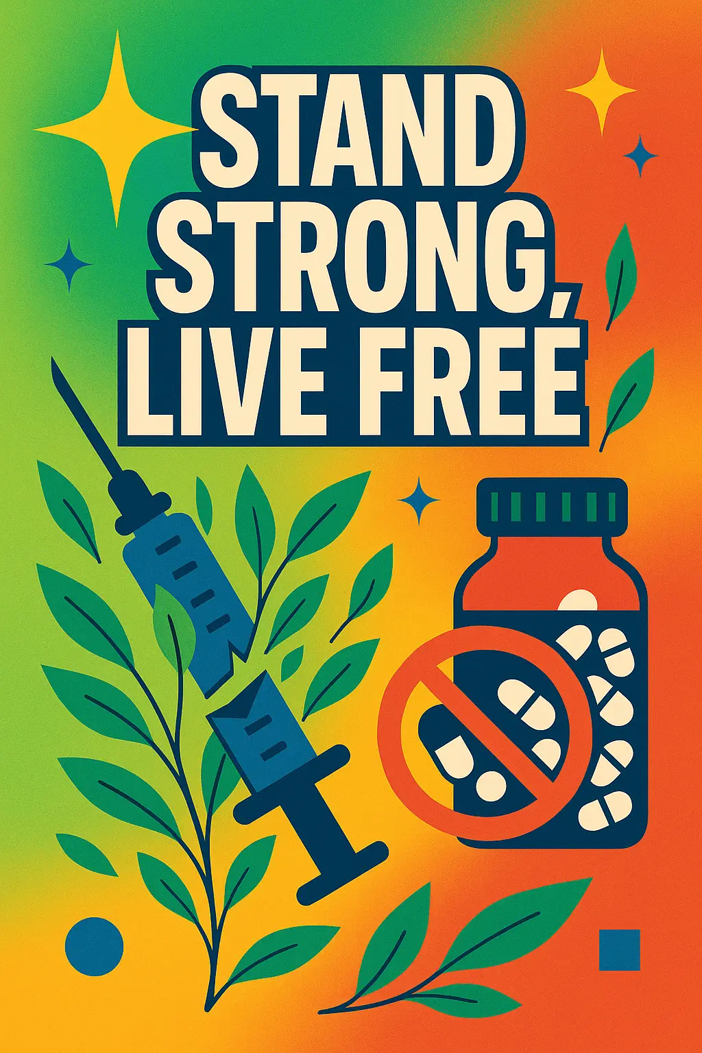 Drug-Free Poster template with empowering 'Stand Strong, Live Free' slogan