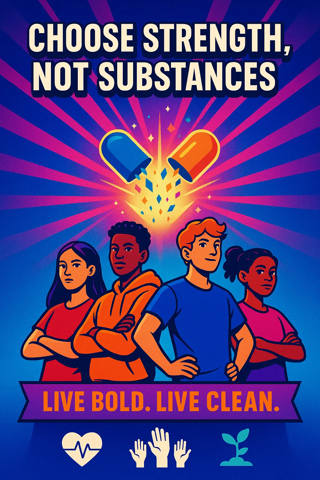 Colorful Drug-Free Poster template with teens and bold slogan