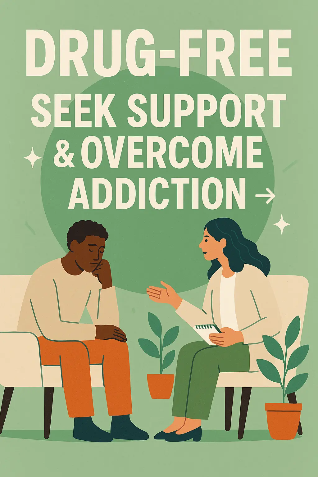 Drug-Free Poster template showing counseling session and support message