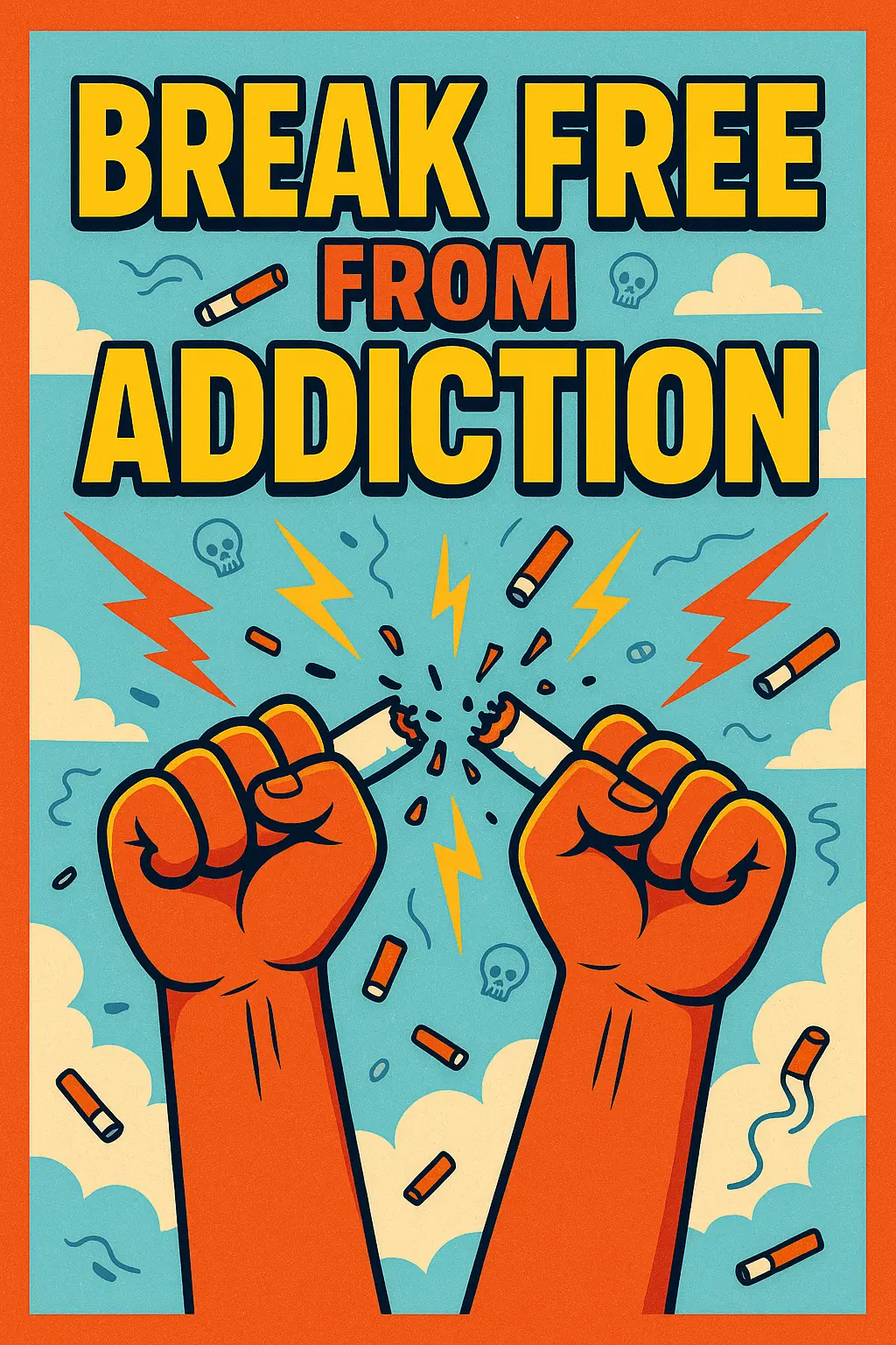 Drug-Free Poster template with hands breaking cigarettes and bold slogan.