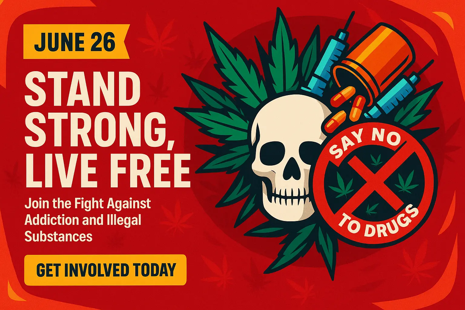 Drug-Free Poster template featuring bold handprint symbol and anti-drug message.