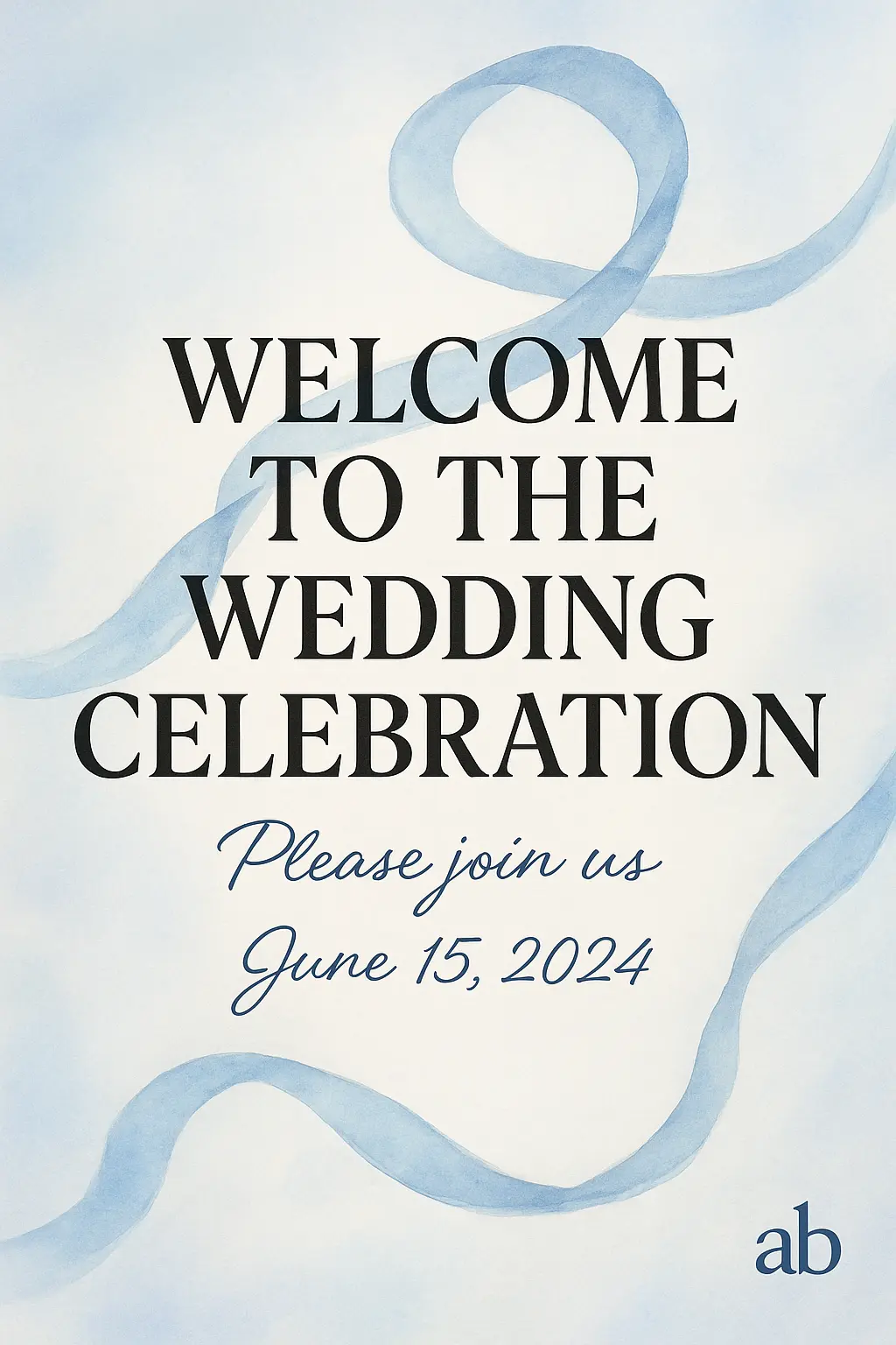 Event Poster template for a bridal shower with blue ribbon and soft pastel gradient