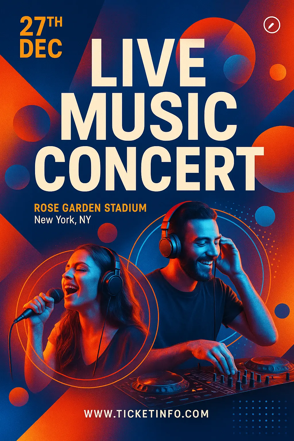 Event Poster template featuring a vibrant music concert design with bold text and performer imagery.