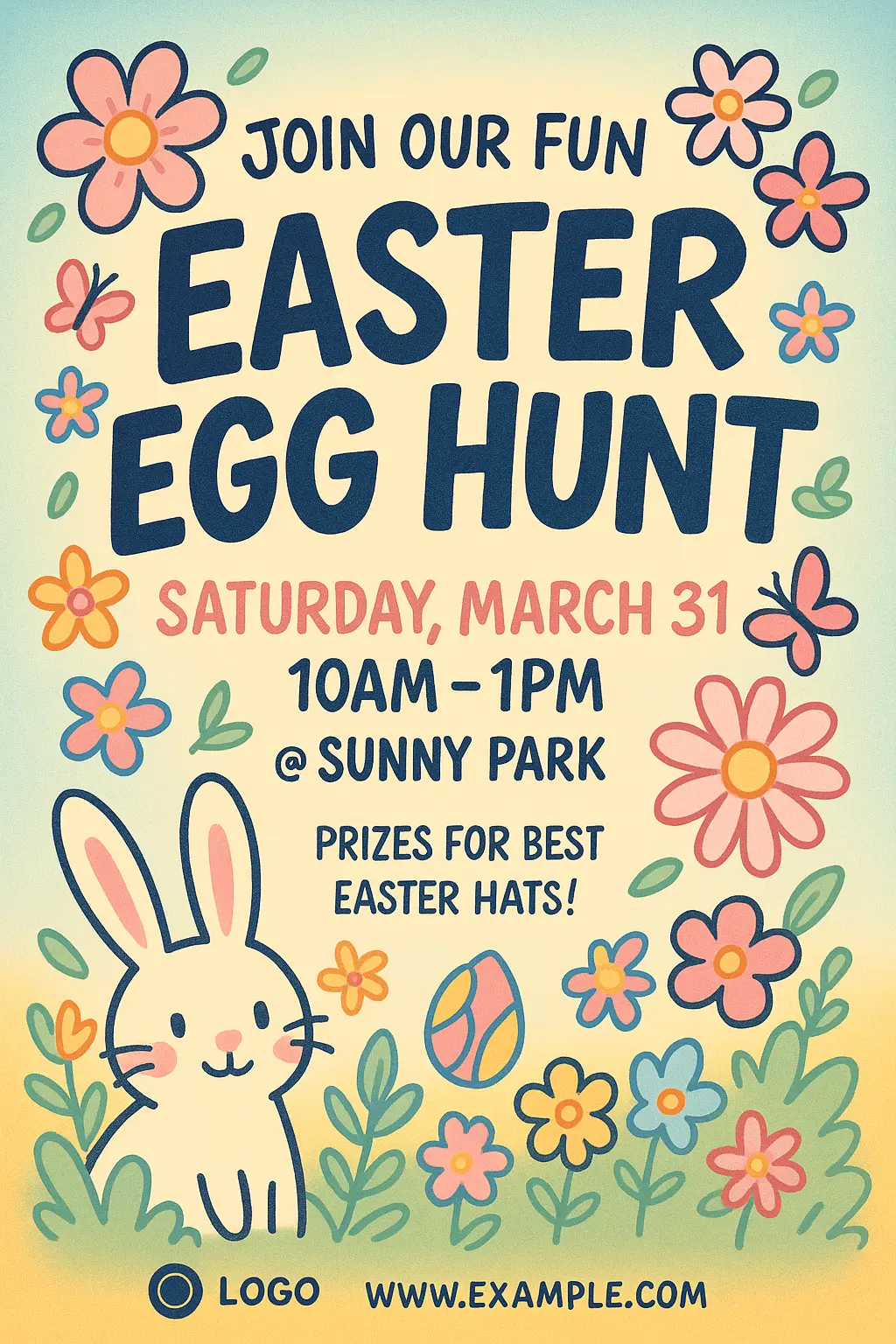 Event Poster template for Easter Egg Hunt with bunny and floral elements