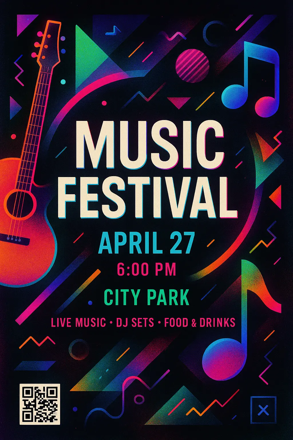 Event Poster template with vibrant neon colors and geometric shapes