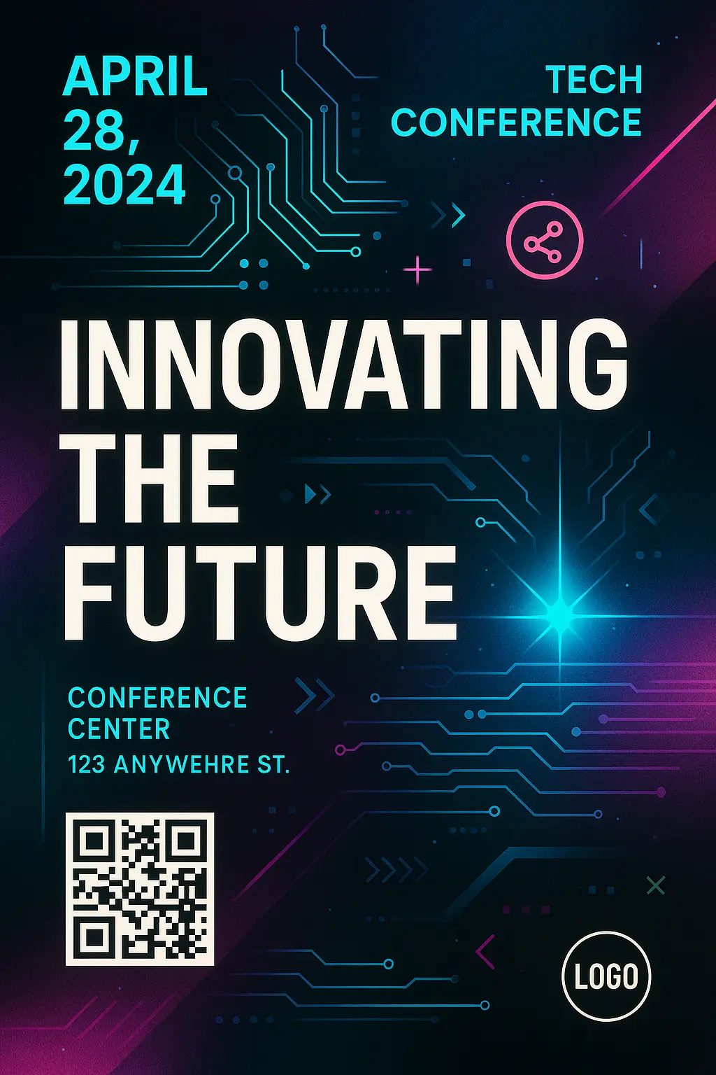 Event Poster template for a tech conference featuring bold geometric design