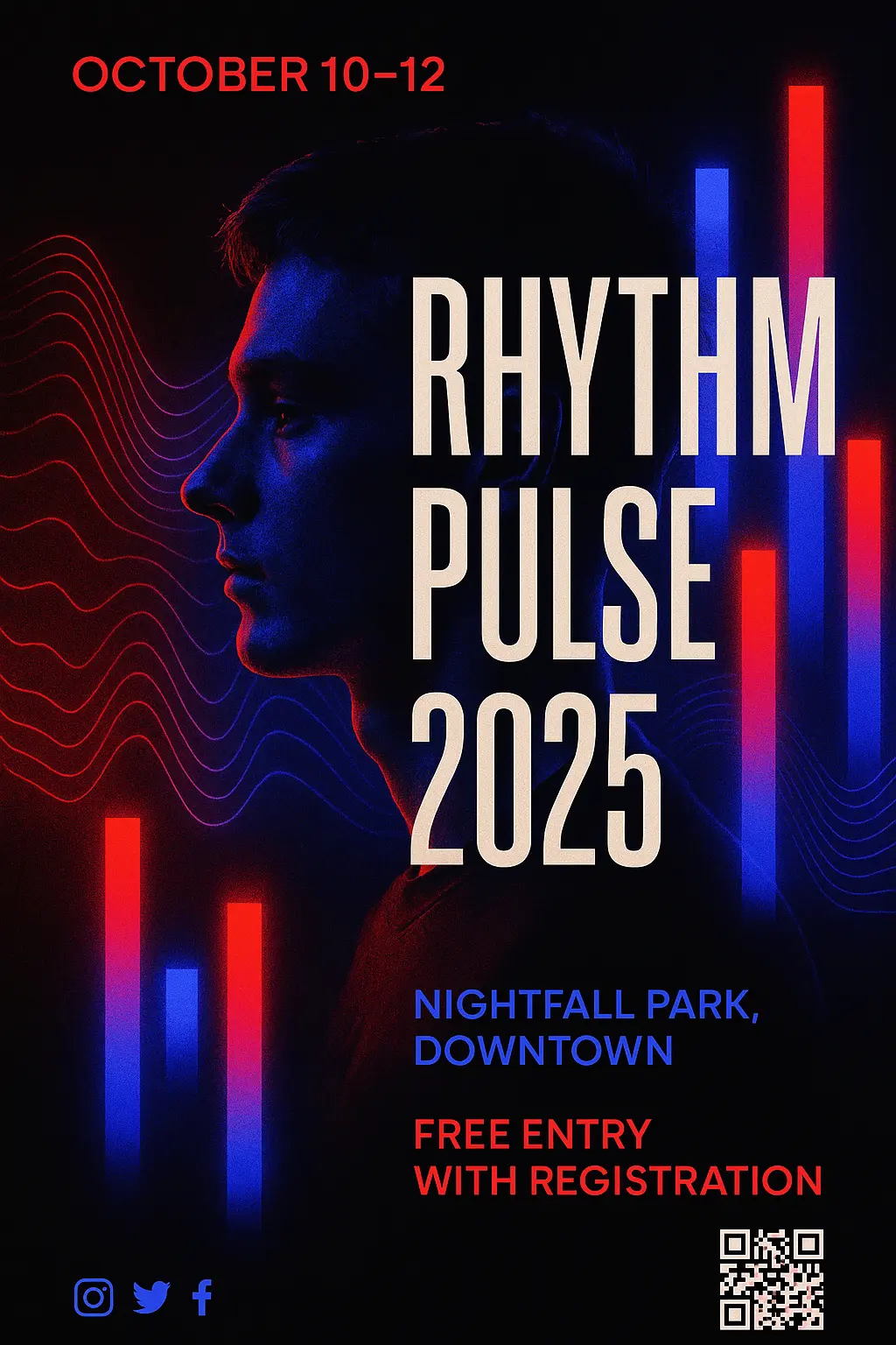 Event Poster template featuring a vibrant electronic music theme.