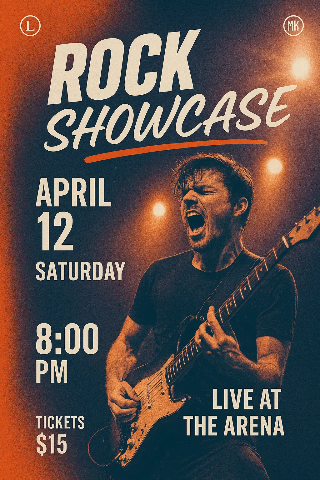 Event Poster template for live rock concert with bold layout